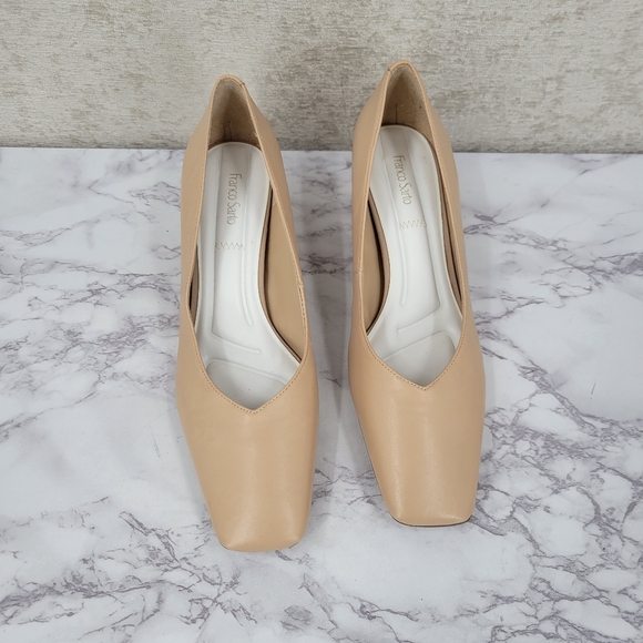Franco Sarto Womens Pisa Leather Square Toe Pumps Nude Beige Heels - Picture 4 of 12